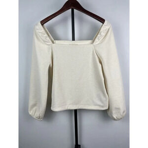 Madewell Antique Cream Crepe Square-Neck Long Puff-Sleeve Blouse‎ Size XS